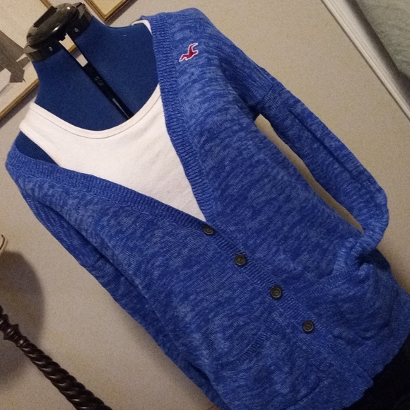 NWOT HOLLISTER Overaize Knit Blue Salt & Pepper CARDIGAN!! Party🎉Cardi!! (M)